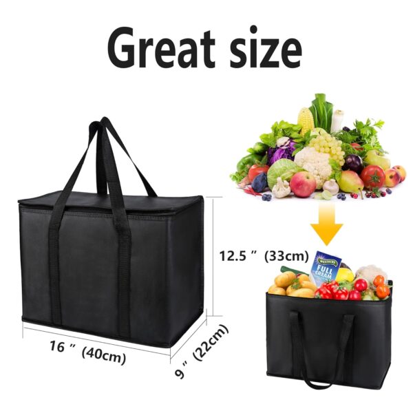 musbus 2-Pack, XL-Large Insulated Grocery shopping bags, Black, reusable bag,thermal zipper,Collapsible,tote,cooler,food transport hot and cold,camping,Recycled Material delivery groceries - Image 4