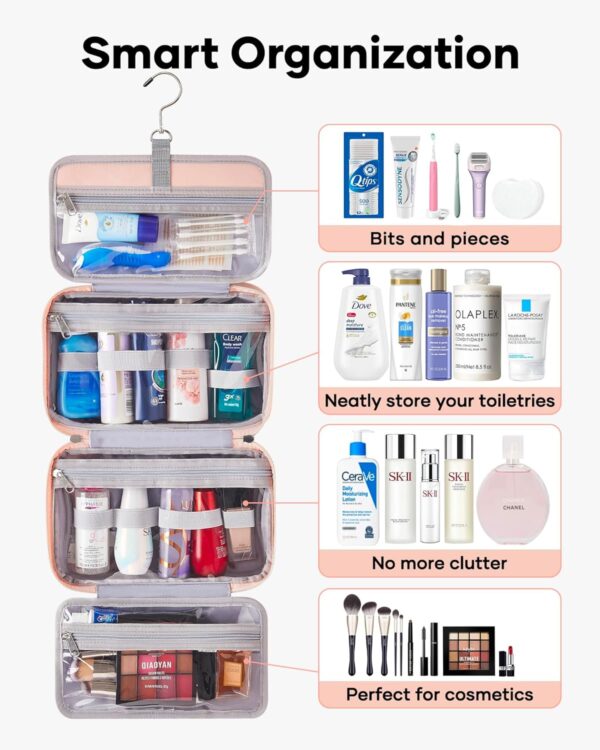 OlarHike Travel Toiletry Bag for Women, Hanging Waterproof Portable Organizer, 3 in 1 Cruise Essentials Packing Organizer, Makeup & Jewelry Storage, Cosmetic Travel-Sized Container, Medium Size, Pink - Image 5