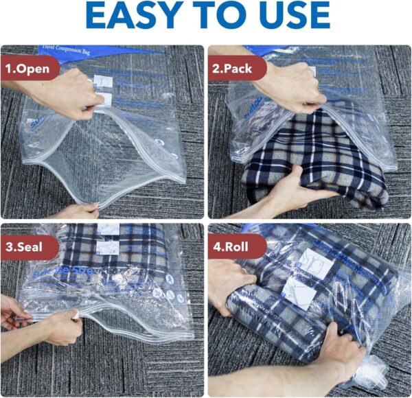 12 Pack Compression Bags for Travel | Vacuum Seal Storage Bags for Luggage & Dirty Clothes | Travel Packing Space Saver Bags for Suitcases & Home Organization | MEIQIHOME - Image 4