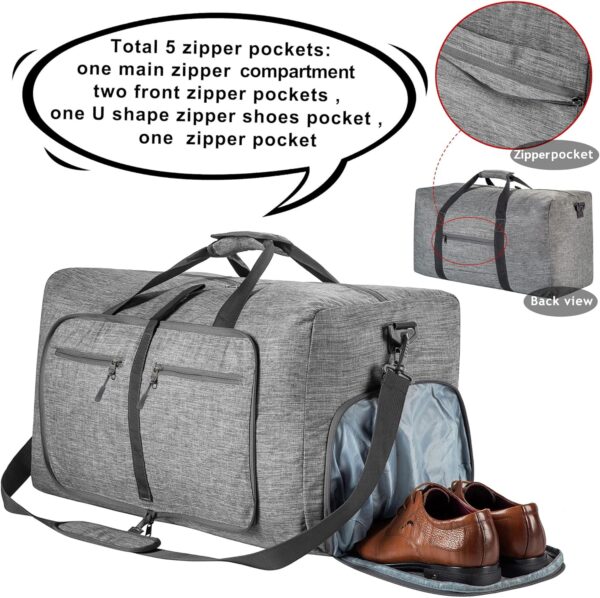 Vomgomfom Travel Duffle Bag for Men, 65L 85L 115L Foldable Travel Duffel Bag with Shoes Compartment Overnight Bag for Men Women - Image 3