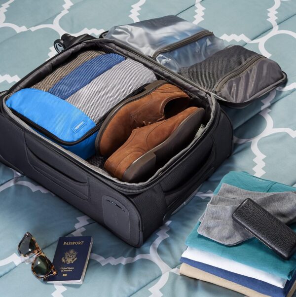 Amazon Basics Medium Packing Cubes for Travel, Packing Organizers, 4-Piece-Set With Double Zipper Pulls and Mesh Top Panel, 100% Durable Polyester, Sky Blue, 13.8"L x 9.8"W x 3"H - Image 8