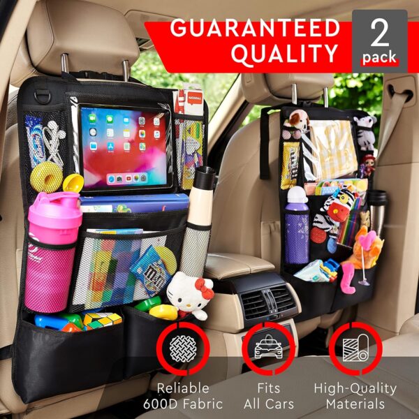 Helteko Backseat Car Organizer, Kick Mats Back Seat Protector with Touch Screen Tablet Holder, Back Seat Organizer for Kids with 9 Storage Pockets, Travel Accessories (2 Pack, Black) - Image 2