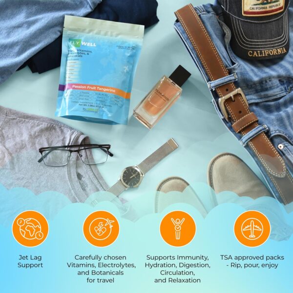 Travel Vitamin Tonic for Flight, Jet Lag, Hydration, Circulation, Digestion & Immune Support, Promotes Calmness, Electrolyte Powder, Travel Essentials, Passion Fruit Tangerine, 15 Sticks - Image 8