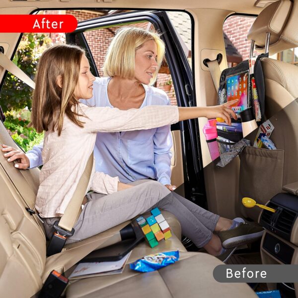 Helteko Backseat Car Organizer, Kick Mats Back Seat Protector with Touch Screen Tablet Holder, Back Seat Organizer for Kids with 9 Storage Pockets, Travel Accessories (2 Pack, Black) - Image 3