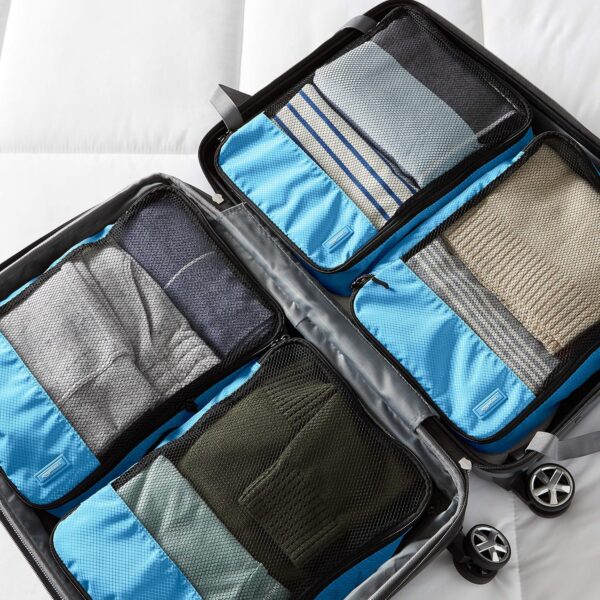 Amazon Basics Medium Packing Cubes for Travel, Packing Organizers, 4-Piece-Set With Double Zipper Pulls and Mesh Top Panel, 100% Durable Polyester, Sky Blue, 13.8"L x 9.8"W x 3"H - Image 5