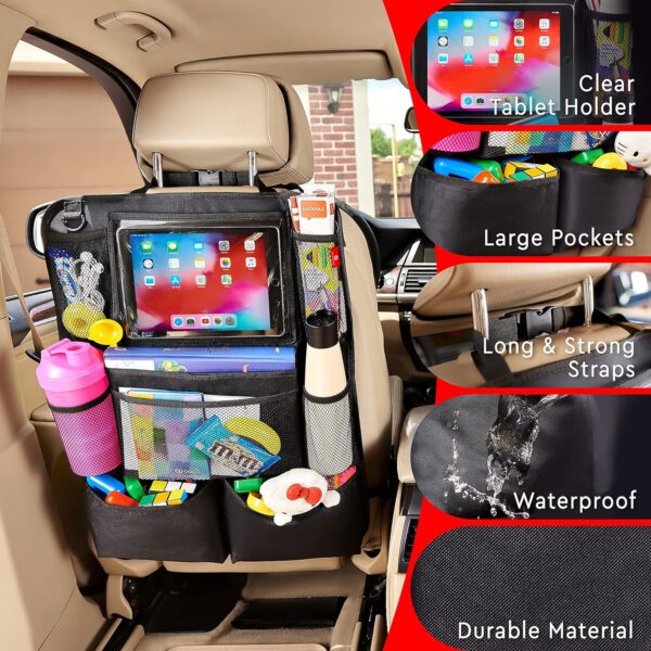 Helteko Backseat Car Organizer, Kick Mats Back Seat Protector with Touch Screen Tablet Holder, Back Seat Organizer for Kids with 9 Storage Pockets, Travel Accessories (2 Pack, Black) - Image 4