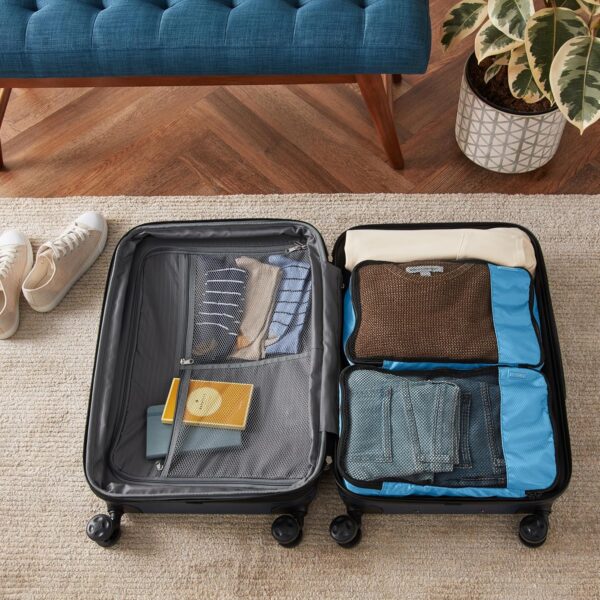 Amazon Basics Medium Packing Cubes for Travel, Packing Organizers, 4-Piece-Set With Double Zipper Pulls and Mesh Top Panel, 100% Durable Polyester, Sky Blue, 13.8"L x 9.8"W x 3"H - Image 6