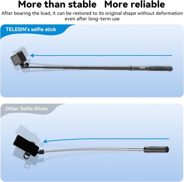 TELESIN G3 Invisible Selfie Stick for GoPro Insta360 (120cm/47.2"), Waterproof Carbon Fiber Extension Pole for GoPro 13 12 11 10 9 8 Insta 360 X3 X4 Go 3 Ace Pro 2 DJI Action 3 4 5 Osmo Pocket 3 - Image 4