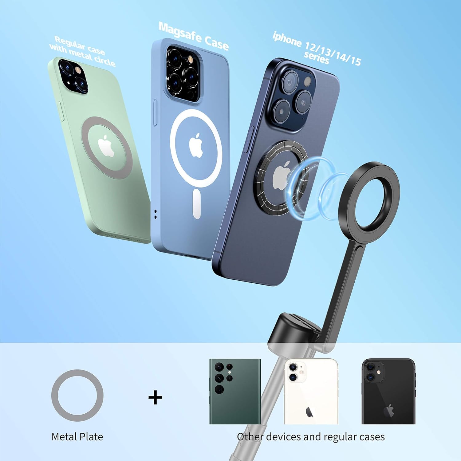 for MagSafe Tripod for iPhone 64'' Selfie Stick Tripod Phone with Metal Ring and Remote, Phone Tripod for Video Recording,Fit for iPhone 12/13/14/15 Series,Magsafe Case and Other Phones - Image 4