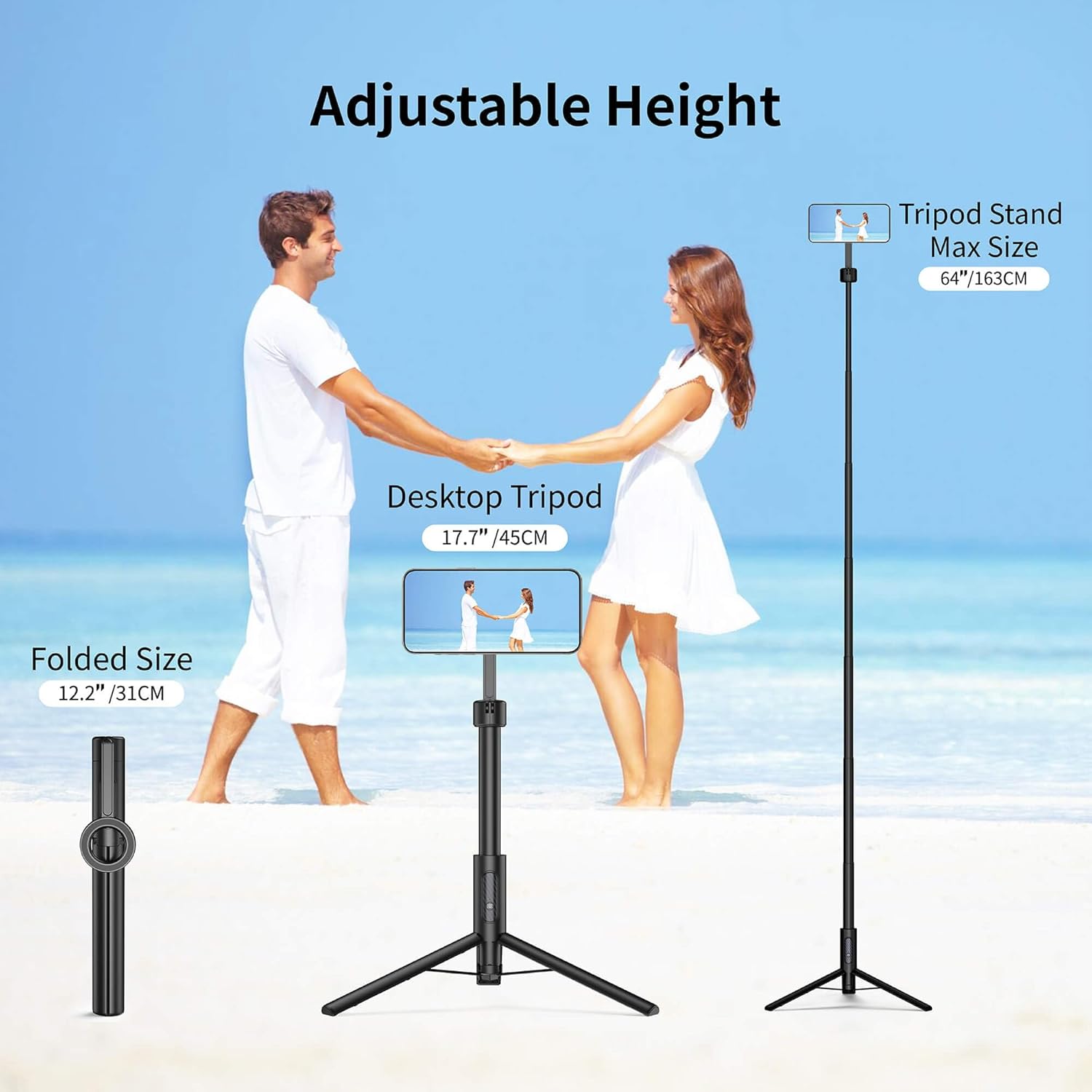 for MagSafe Tripod for iPhone 64'' Selfie Stick Tripod Phone with Metal Ring and Remote, Phone Tripod for Video Recording,Fit for iPhone 12/13/14/15 Series,Magsafe Case and Other Phones - Image 5