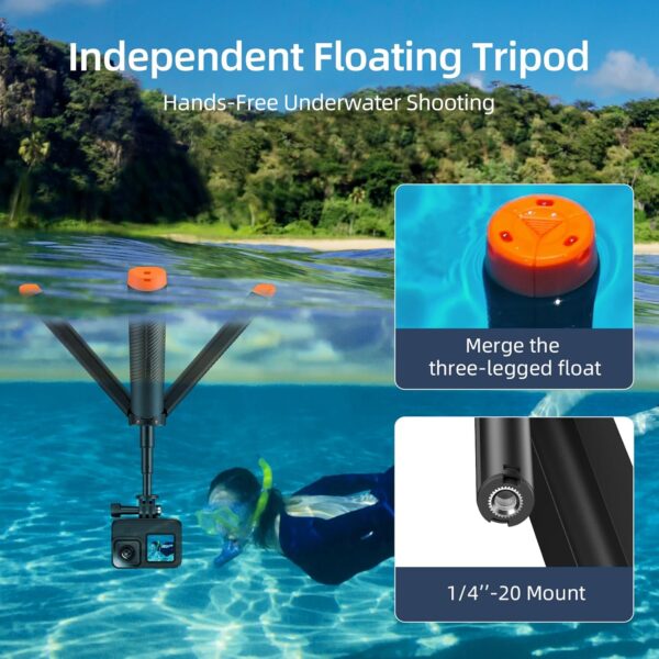 Waterproof Selfie Stick Floating Hand Grip Floating Tripod Stand Extendable Monopod Compatible with GoPro Hero 13/12/11/10/9/8/DJI OSMO Action 5 Pro/4/3/Insta360 Ace Pro/Ace and Most Action Camera - Image 2