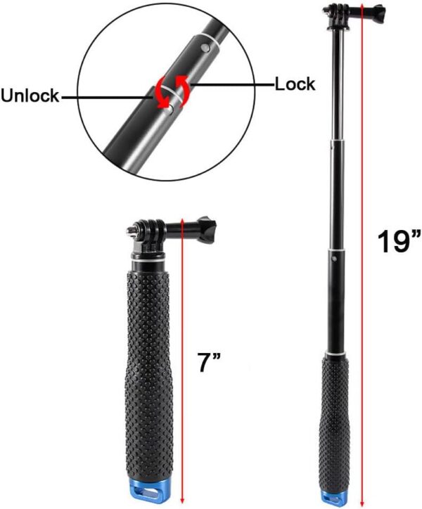 Selfie Stick Extendable Hand Grip Handheld Monopod Aluminum Telescopic Pole (7-19 inch) Compatible with GoPro Hero 11 10 9 8 7 6 5 4 3+ 3 Session SJ4000 SJ5000 Action Cameras - Image 3