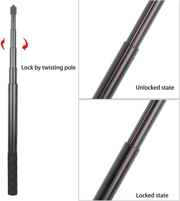 PellKing Monopod for Insta360 one X4/X3/X2/X,61"/155cm Selfie Stick+12in/31cm Aluminium Alloy Tripod,As Ground Support Monopod for Insta360 one X4 etc Cameras - Image 4
