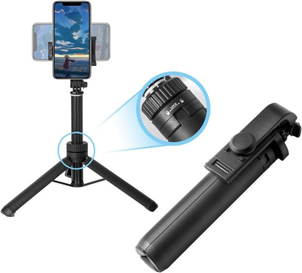 Selfie Stick for iPhone,Phone Tripod with Remote Shutter and Rotate Phone Stand for Video Recording, Lightweight,Portable,Travel Tripod for iPhone/Gopro (Black, 50 inch) - Image 3