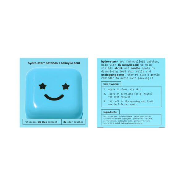 Starface Hydro-Star + Salicylic Acid Pimple Patches and Big Blue Compact, Helps Shrink and Soothe Deeper Spots, Cute Star Shape, Vegan, 32 count - Image 2