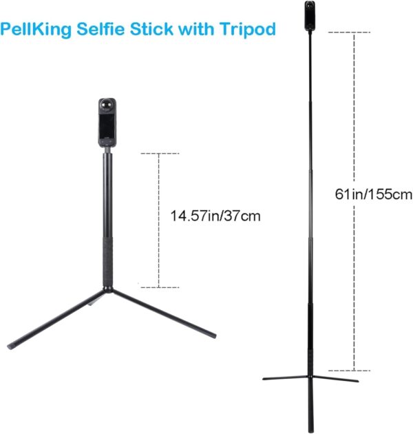 PellKing Monopod for Insta360 one X4/X3/X2/X,61"/155cm Selfie Stick+12in/31cm Aluminium Alloy Tripod,As Ground Support Monopod for Insta360 one X4 etc Cameras - Image 2