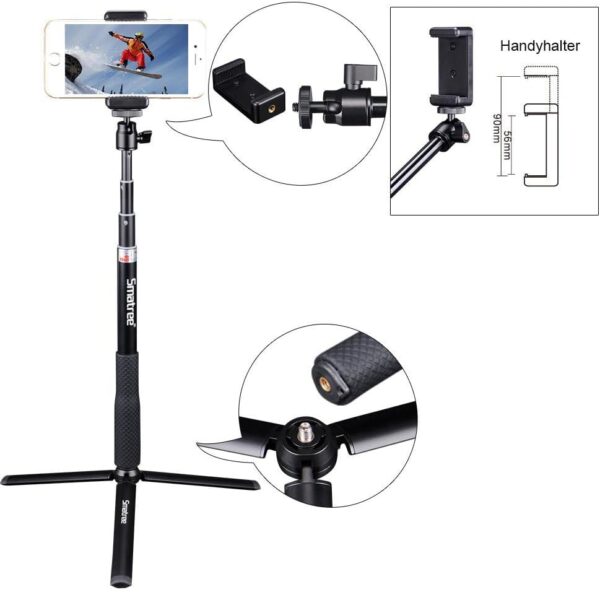 Smatree Telescoping Selfie Stick with Tripod Compatible for GoPro Hero 13/12/11/10/9/8/7/6/5/Insta360, for OSMO 5 Pro4/3/Ricoh Theta, Compact Camera and Phone - Image 4