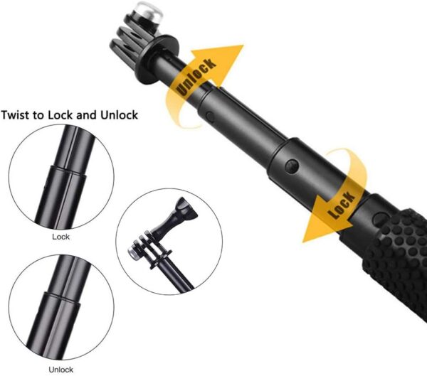 19'' Extension Selfie Stick, Portable Hand Grip Waterproof Handheld Monopod Adjustable Pole Compatible with GoPro Hero 12 11 10 9 8 7 6 5 AKASO SJCAM DJI OSMO and More Sports Cameras - Image 4