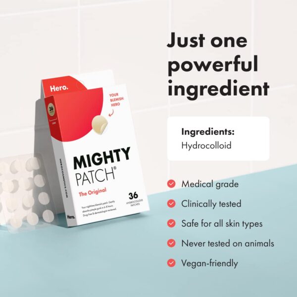 Mighty Patch™ Original patch from Hero Cosmetics - Hydrocolloid Acne Pimple Patch for Covering Zits and Blemishes in Face and Skin, Vegan-friendly and Not Tested on Animals (36 Count) - Image 5