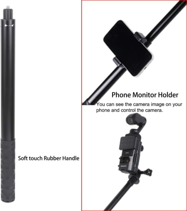 PellKing 155cm/61 Selfie Stick for Osmo Pocket 3 + Protective Cage Extension Adapter Frame, 14.5-61inches extendable Monopod for Osmo Pocket 3 Camera - Image 3