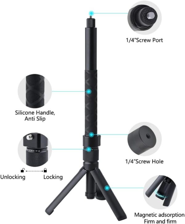 Bullet Time Bundle Handle Tripod Rotating Grip with Invisible Selfie Stick for Insta 360 x4/x3 DJI Pocket 3 Gopro UniversalAction Camera (47inches Set) - Image 3
