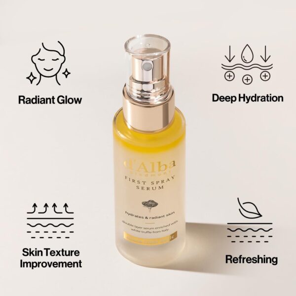 d'alba Piedmont Italian White Truffle First Spray Serum, Vegan Skin Care, Hydrating Face Moisturizer, Glow Serum for Radiant Skin, Non Comedogenic, All In One Mist, Korean Skin Care (1.69 fl oz.) - Image 5