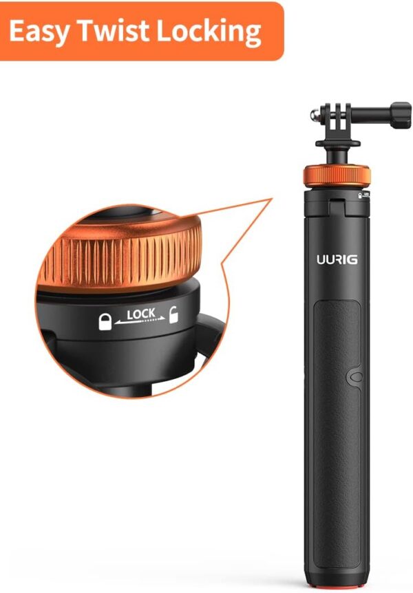 UURig Telescopic Selfie Stick Long with Tripod, Waterproof Hand Grip, for Insta360 GoPro Hero 10 9 8 7 6 5 4 3 2, Fusion, Max, Session, AKASO, SJCAM, DJI OSMO GoPro - Image 4