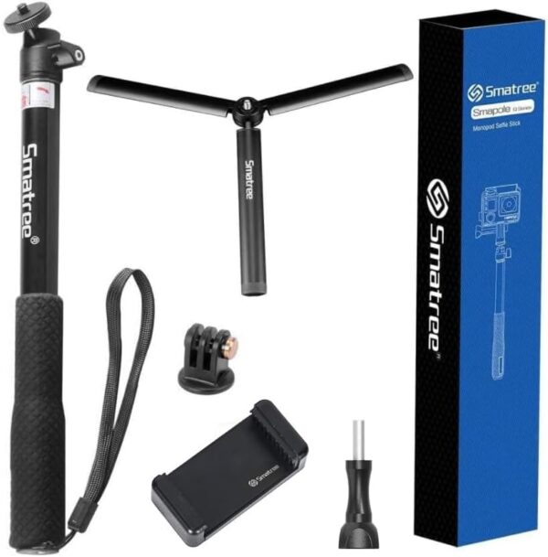 Smatree Telescoping Selfie Stick with Tripod Compatible for GoPro Hero 13/12/11/10/9/8/7/6/5/Insta360, for OSMO 5 Pro4/3/Ricoh Theta, Compact Camera and Phone - Image 7