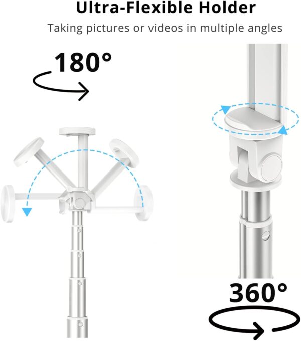 ATUMTEK 51" Selfie Stick Tripod, All in One Extendable Phone Tripod Stand with Bluetooth Remote 360° Rotation for iPhone and Android Phone Selfies, Video Recording, Vlogging, Live Streaming, White - Image 7