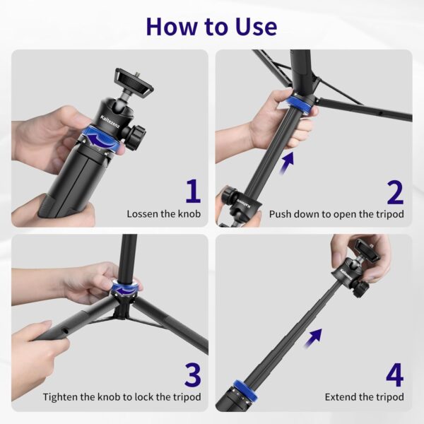 Selfie Stick Tripod for Gopro Camera, 62" Extendable Tripod Stand with 360° Ball Head 1/4" Screw, Portable Lightweight Camera Tripod for GoPro Max Hero 11 10 9 8 7 6 5 DJI OSMO Action Camera - Image 3