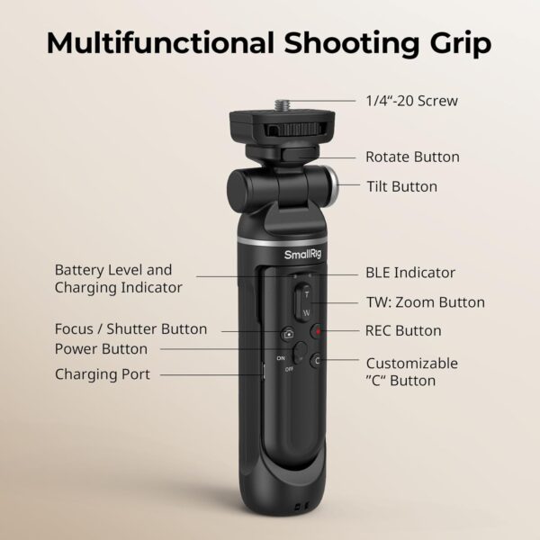 SmallRig SR-RG2 Multifunctional Wireless Shooting Grip, Adjustable Selfie Stick, Remote Control Camera, for Nikon, for Canon, for Sony Cameras, for Vlogging, Live Streaming, Daily Filming - 4551 - Image 5