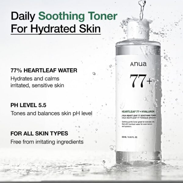 Anua Heartleaf 77 Soothing Toner I pH 5.5 Trouble Care, Calming Skin, Refreshing, Hydrating, Purifying, Cruelty Free, Vegan,(250ml / 8.45 fl.oz.) - Image 2