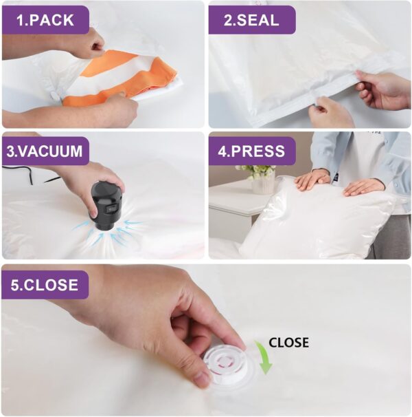 GGH vacuum seal bags for clothing with Electric Pump & New Air Valve, 10 Pack Space Saver Bags (5 Jumbo/5 Large) for Clothes, Comforters, Blankets - Press & Pump Compression Bags for Travel Essentials - Image 4