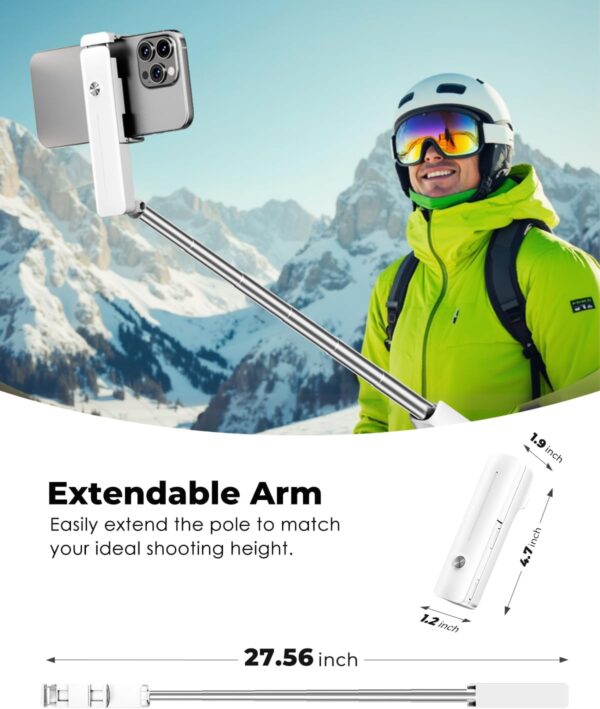 Viozon Portable Selfie Stick, Lightweight Extendable Stainless Steel Tube,All-in-One Compact Selfie Stick with Wireless Remote Compatible with 4-7" iPhone/Android Phones for Vlog/Travel/Filming - Image 3