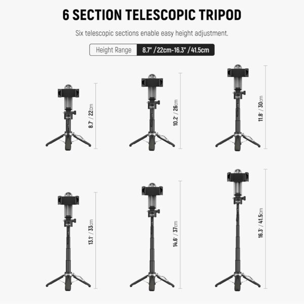 NEEWER Selfie Stick with Detachable Bluetooth Remote Shutter, Lightweight Foldable Travel Tripod for iPhone, 360° Phone Holder Cold Shoe for YouTube/TikTok Vlogs Live Streaming Photography, Black, P15 - Image 2