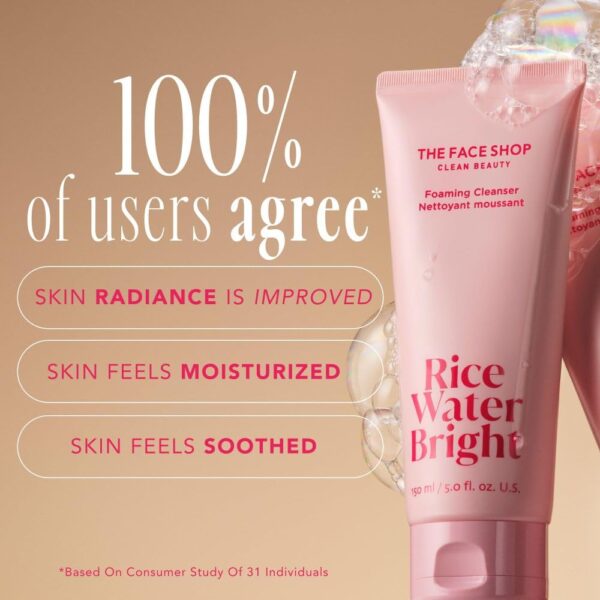 The Face Shop Rice Water Bright Double Cleansing Duo Set with Ceramide, Korean Skin Care, Gentle Face Wash & Pore Control Cleansing Oil, Hydrating, Moisturizing, Vegan Facial Cleanser, Makeup Remover - Image 5