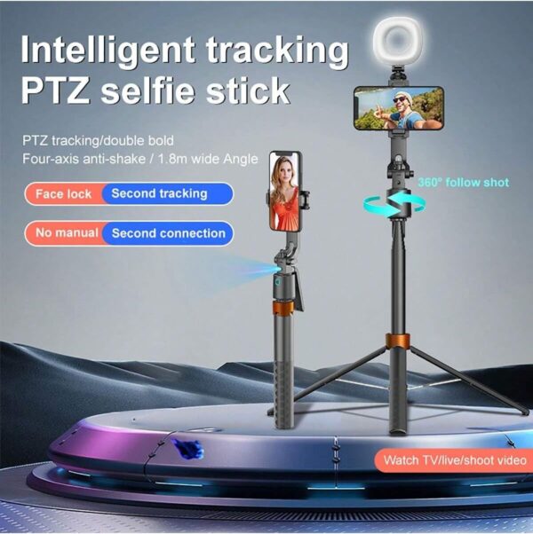 Auto Face Tracking Phone Holder, 360° Rotation Phone Tripod with Wireless Remote and Phone Holder, Selfie Stick Tripod for iPhone、Android Phone, Applied to YouTube, Vlog/TIK Tok - Image 6