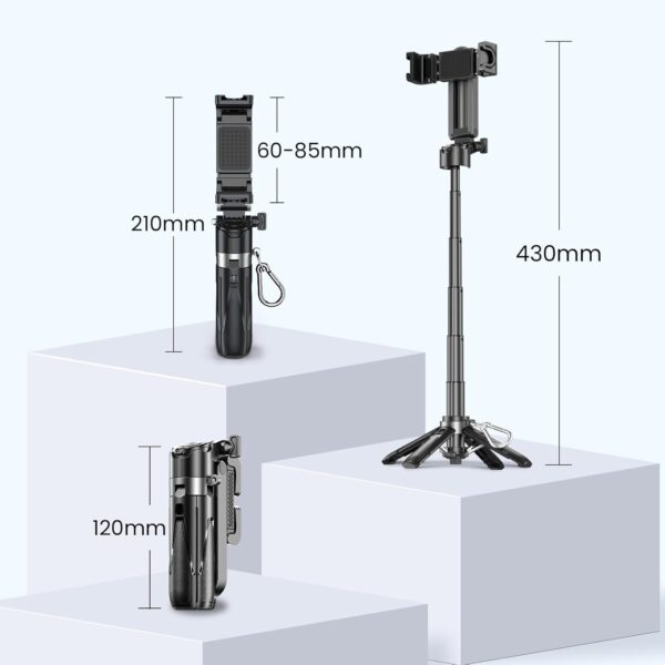 Mini Selfie Stick Tripod with Detachable Remote, 3 in 1 Portable Phone Handle Grip with 2 Cold Shoes, Short Phone Tripod for Vlog Livestreaming Photography(Black) - Image 7