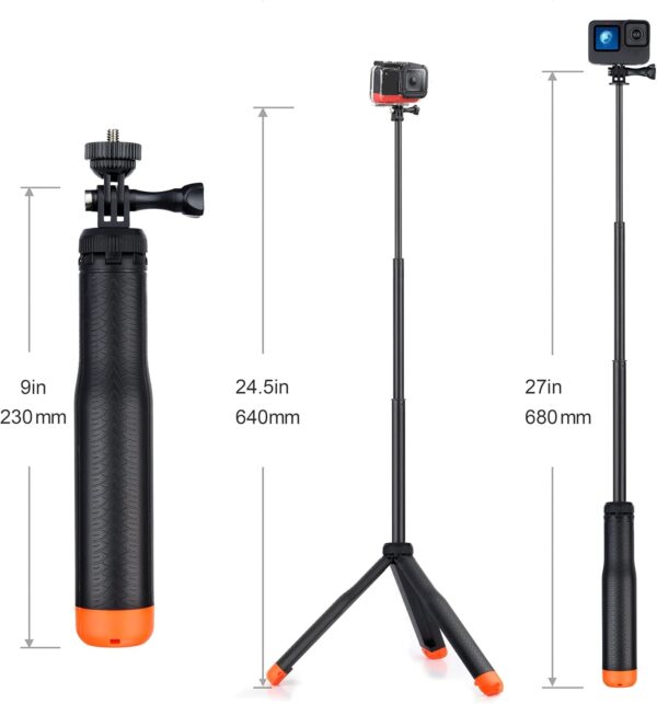 9''-27''Waterproof Selfie Stick Floating Hand Grip Tripod for GoPro Hero 13 12 11 10 9 8 7 6 5 4 3 Fusion, Max, Most Action Cameras Used as Floating Tripod, Hand Grip, Selfie Stick,Tripod Stand - Image 2