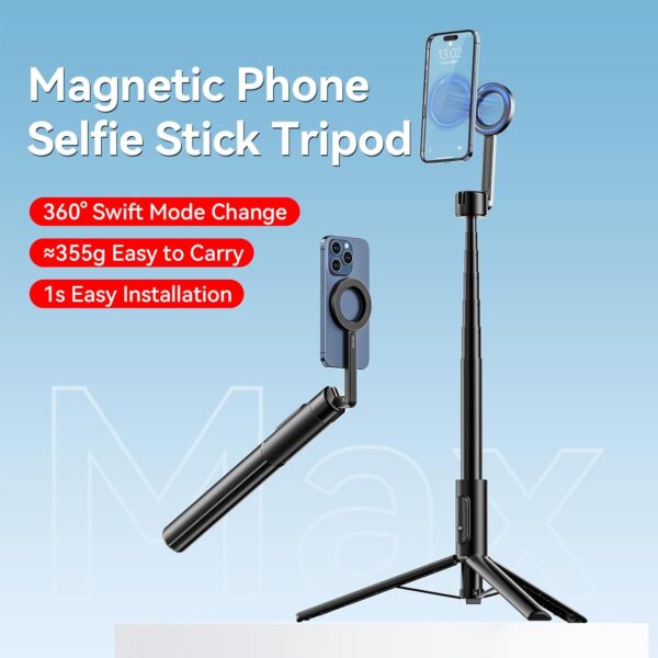 ULANZI 64.6'' Magnetic Selfie Stick Tripod Max, All-in-One Phone Tripod w Magnetic Phone Holder & Detachable Wireless Remote, C/W Magsafe, for iPhone 16 15 14 13 12 Series & Android Phones (Black) - Image 6