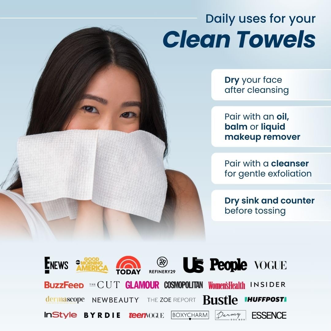 Clean Skin Club Clean Towels XL™, 100% USDA Biobased Face Towel, Disposable Face Towelette, Eczema Association Accepted, Makeup Remover Dry Wipes, Ultra Soft, 50 Ct, 1 Pack - Image 6