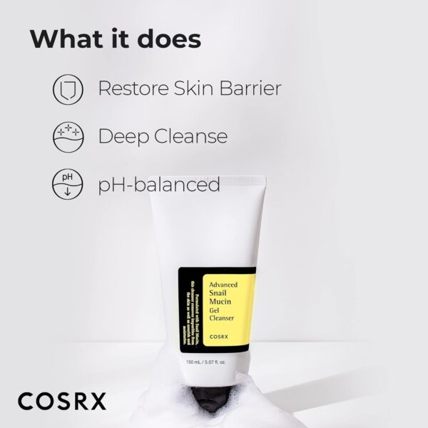 COSRX Advanced Snail Mucin Gel Cleanser, 5.07 Fl Oz / 150 mL, Rich Daily Deep Cleansing Gel for Dry & Sensitive Skin, Korean Skin Care, Not Tested on Animals, No Parabens - Image 3