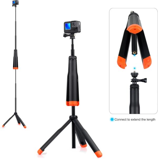 9''-27''Waterproof Selfie Stick Floating Hand Grip Tripod for GoPro Hero 13 12 11 10 9 8 7 6 5 4 3 Fusion, Max, Most Action Cameras Used as Floating Tripod, Hand Grip, Selfie Stick,Tripod Stand - Image 3