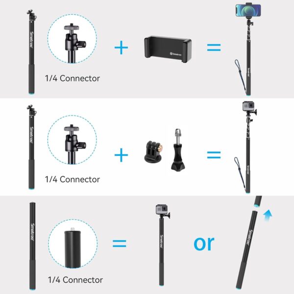Smatree 86.6 Inch Selfie Telescopic Stick Compatible for GoPro Hero 13/12/11/10/9/8/7,Osmo Action 5 Pro, AKASO EK7000, Insta 360,Extension Pole Compatiable with Compact Cameras and iPhone/Cell Phones - Image 3