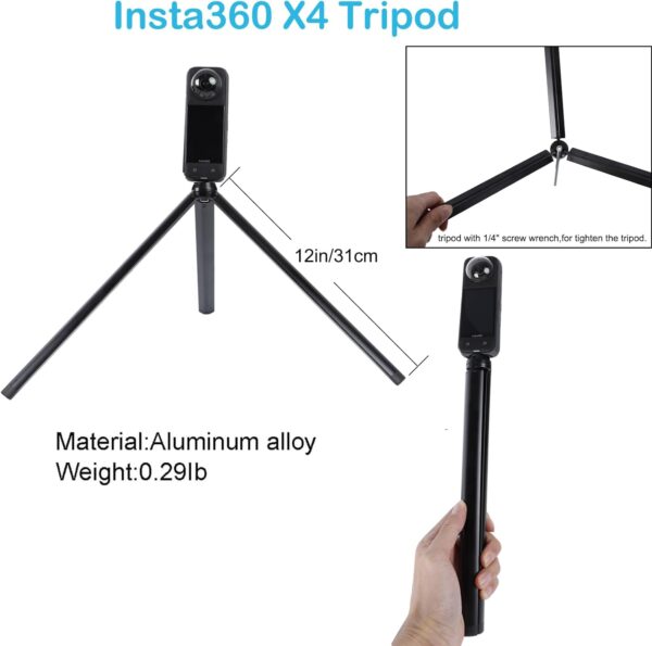 PellKing Monopod for Insta360 one X4/X3/X2/X,61"/155cm Selfie Stick+12in/31cm Aluminium Alloy Tripod,As Ground Support Monopod for Insta360 one X4 etc Cameras - Image 5