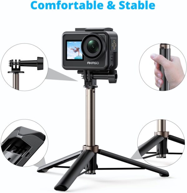 AKASO 60cm Selfie Stick Extendable Tripod Stand Compatible with AKASO, SJCAM, GoPro Hero 13/12/11/10/9/8/7/Max, DJI Osmo Action 5/4/3, and Other Action Cameras - Image 3