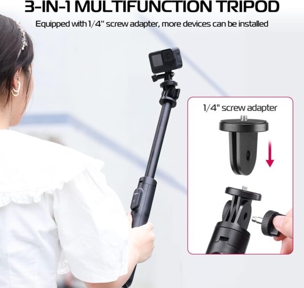 ULANZI SK-03 Selfie Stick Tripod, 64" Professional Stable Phone Stand for Smartphone/Action Camera, 3 in 1 Extendable With Detachable Remote for Travel Selfies Video Recording Vlog - Image 4
