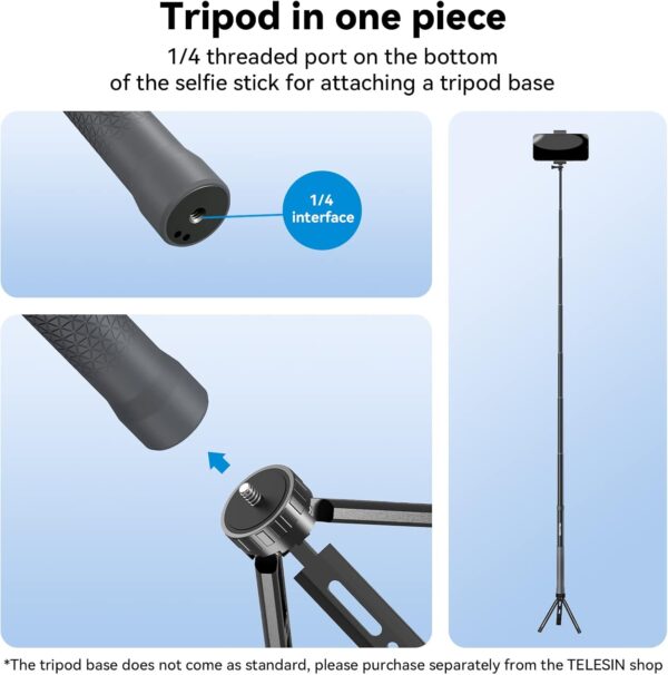 TELESIN G3 Selfie Stick Pole Long Invisible (118"/3M), Carbon Fiber Waterproof Underwater Monopod for GoPro Max Hero 13 12 11 10 9 8, Insta360 X3 Go3 Ace Pro, DJI Action Pocket AKASO Bike Motorcycle - Image 6