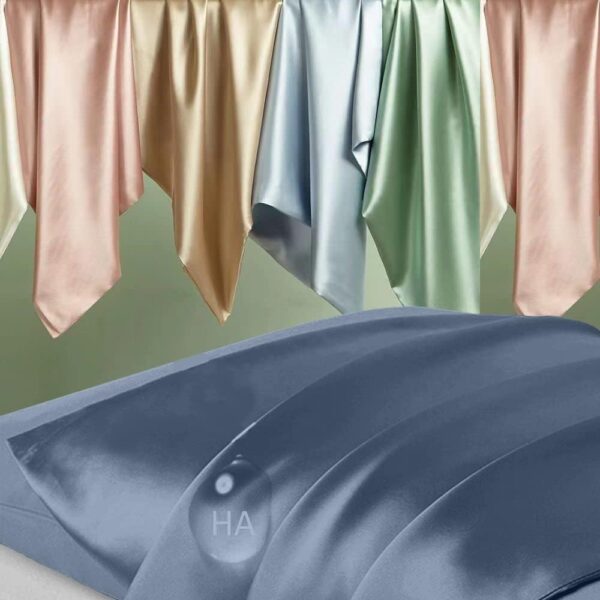 Silk Pillowcase for Hair and Skin, Mulberry Silk Pillow Cases Standard Size, Anti Acne Cooling Sleep Both Sides Natural Silk Satin Pillow Covers with Hidden Zipper, Gifts for Women Men, Ash Blue - Image 2