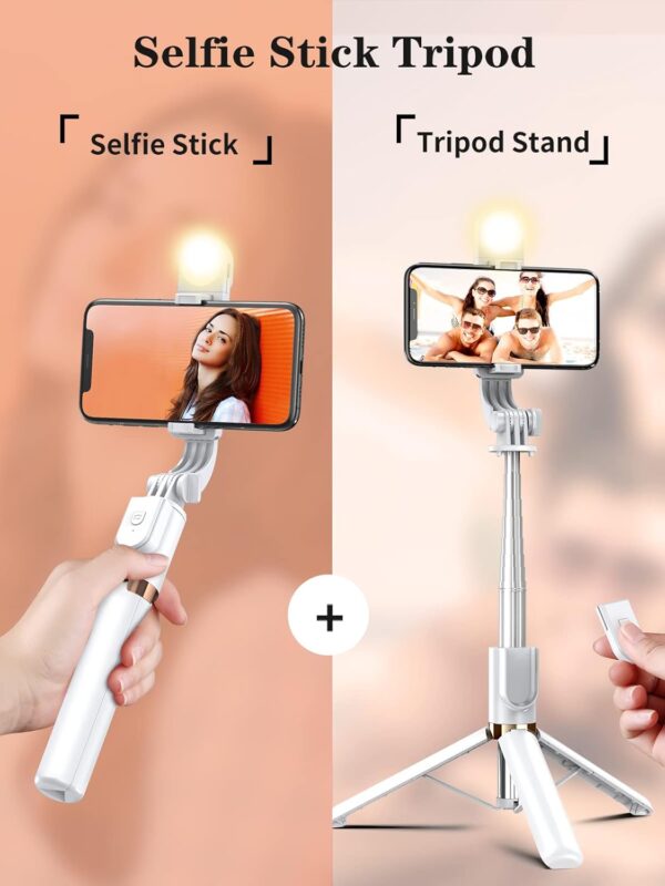 Selfie Stick Tripod with Wireless Remote, 46'' Cellphone Selfie Stick Tripod with LED Fill Light, for iPhone 16/15/14/14 pro/13/13 Pro/12/11/11 Pro/XS Max/XS/XR/X/8/7 and Android Smartphone(Upgrade) - Image 6